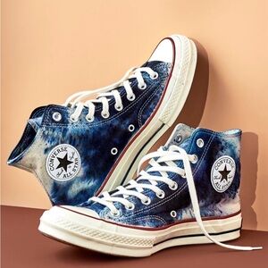 Converse High Top Sneakers - Blue Tie-Dye with Black Accents